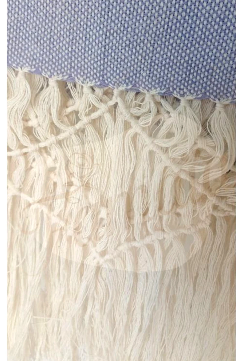Détail des franges tressées à la main du rebozo Ecanto, Tadoulamie