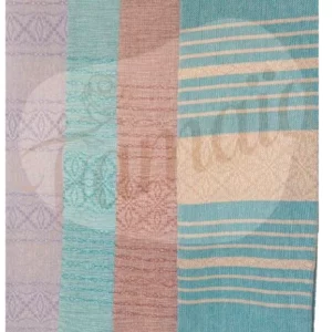 Rebozo Ecanto plié, bandes tissées mauve, turquoise, rose et turquoise rayé, Tadoulamie
